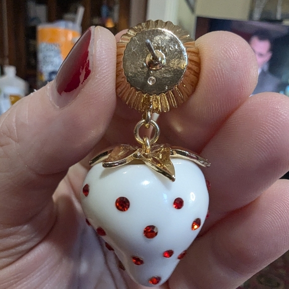 EUC Red Rhinestone Strawberry Drop Earrings - Picture 7 of 7
